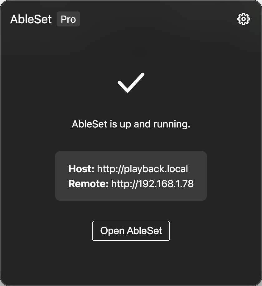 AbleSet Menu Bar Window