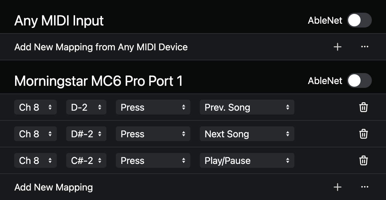 MIDI Mapping Settings in AbleSet